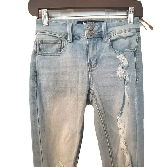 Indigo Rein Jeans Juniors Distressed Skinny Light Blue Size 0 W23 X L27 Womens - Picture 3 of 5